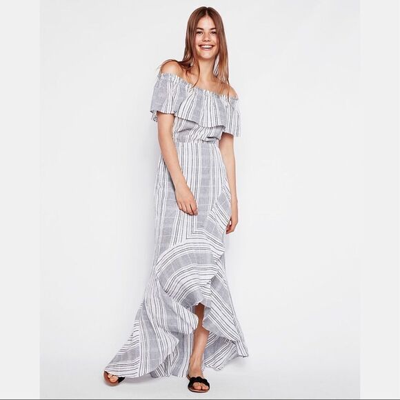 ✨
Plaid Ruffle Off The Shoulder Cotton Maxi Dress✨ - Picture 1 of 2